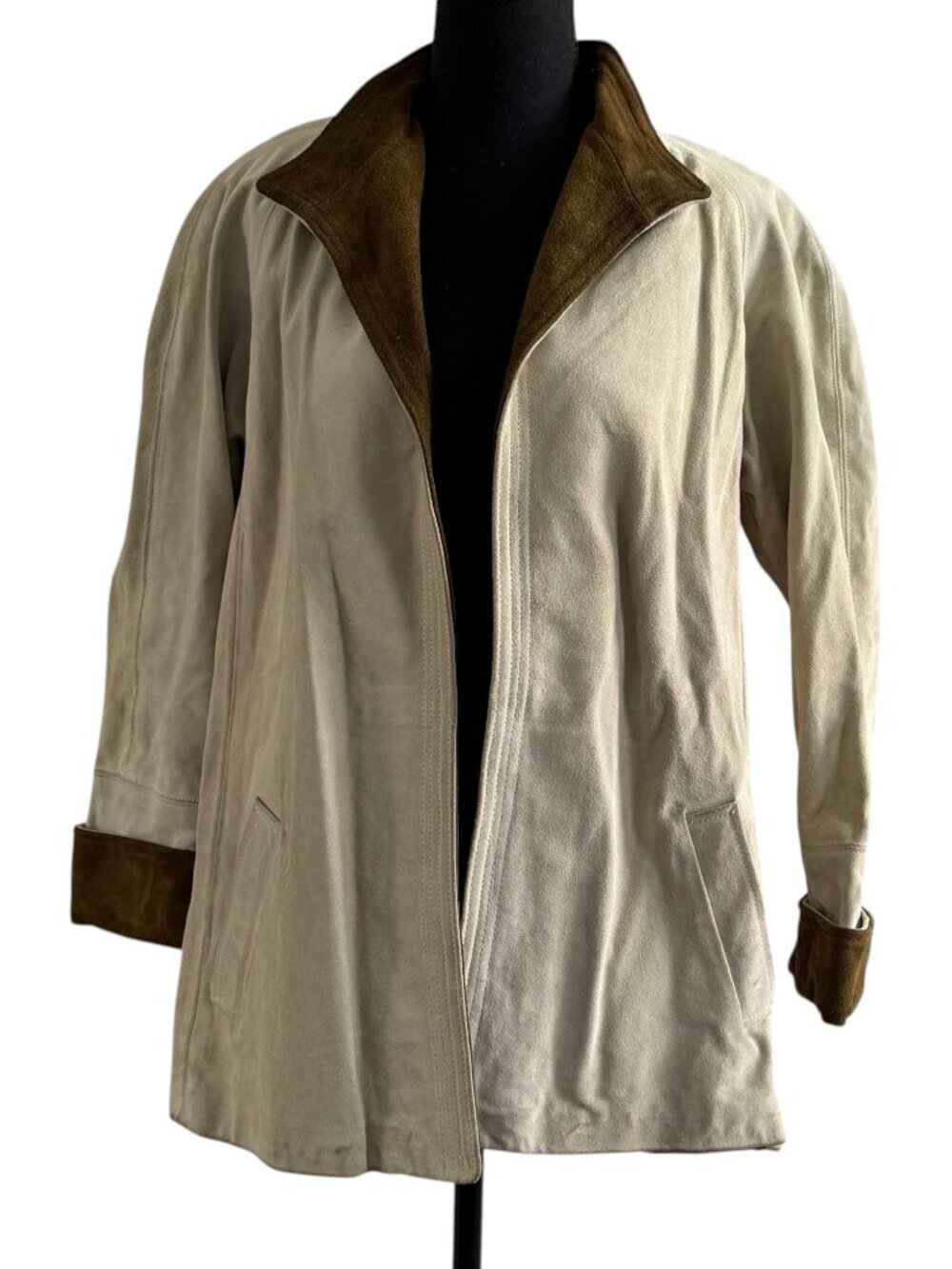 Vintage 80s JORDACHE Suede Leather Beige Jacket XS/S - Picture 3 of 16